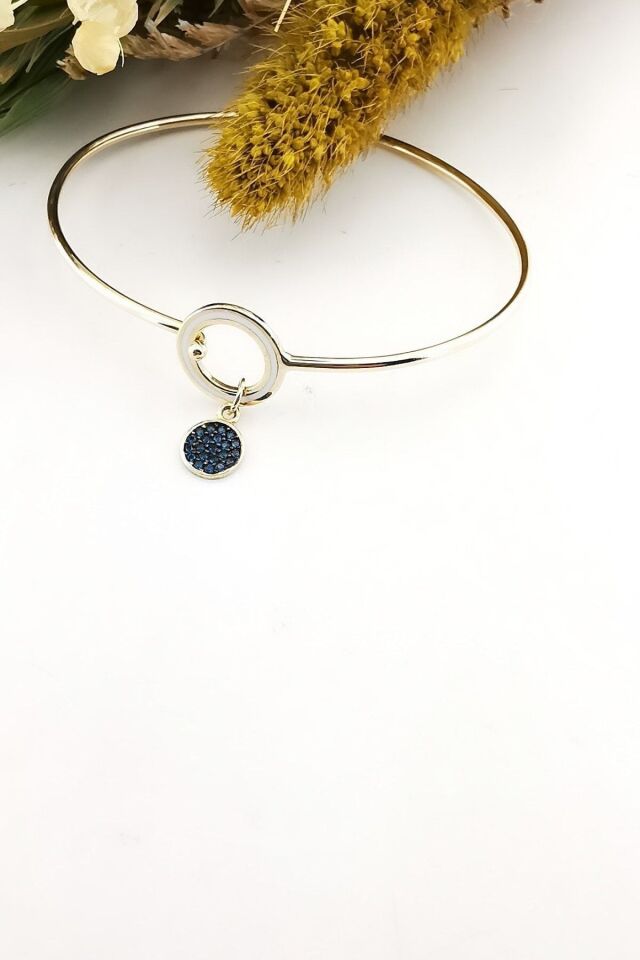 14 Ayar London Blue Taşlı Beyaz Mineli Minimal Altın Bilezik
