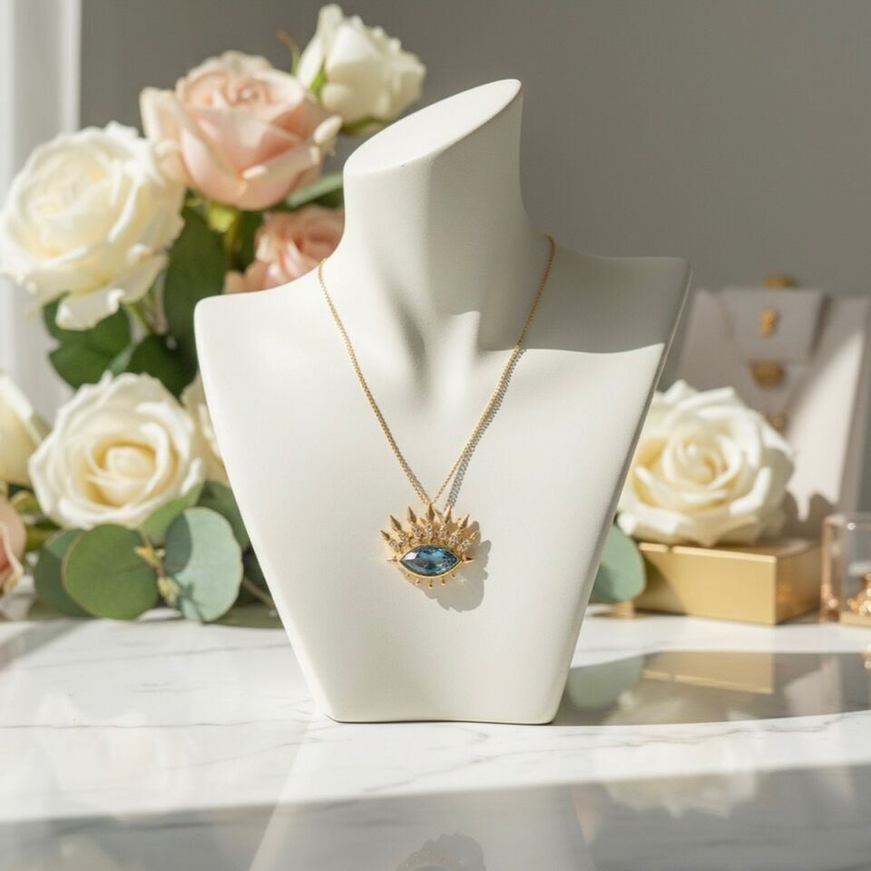 14 AYAR ÖZEL TASARIM LONDON BLUE TAŞLI GÖZ KOLYE