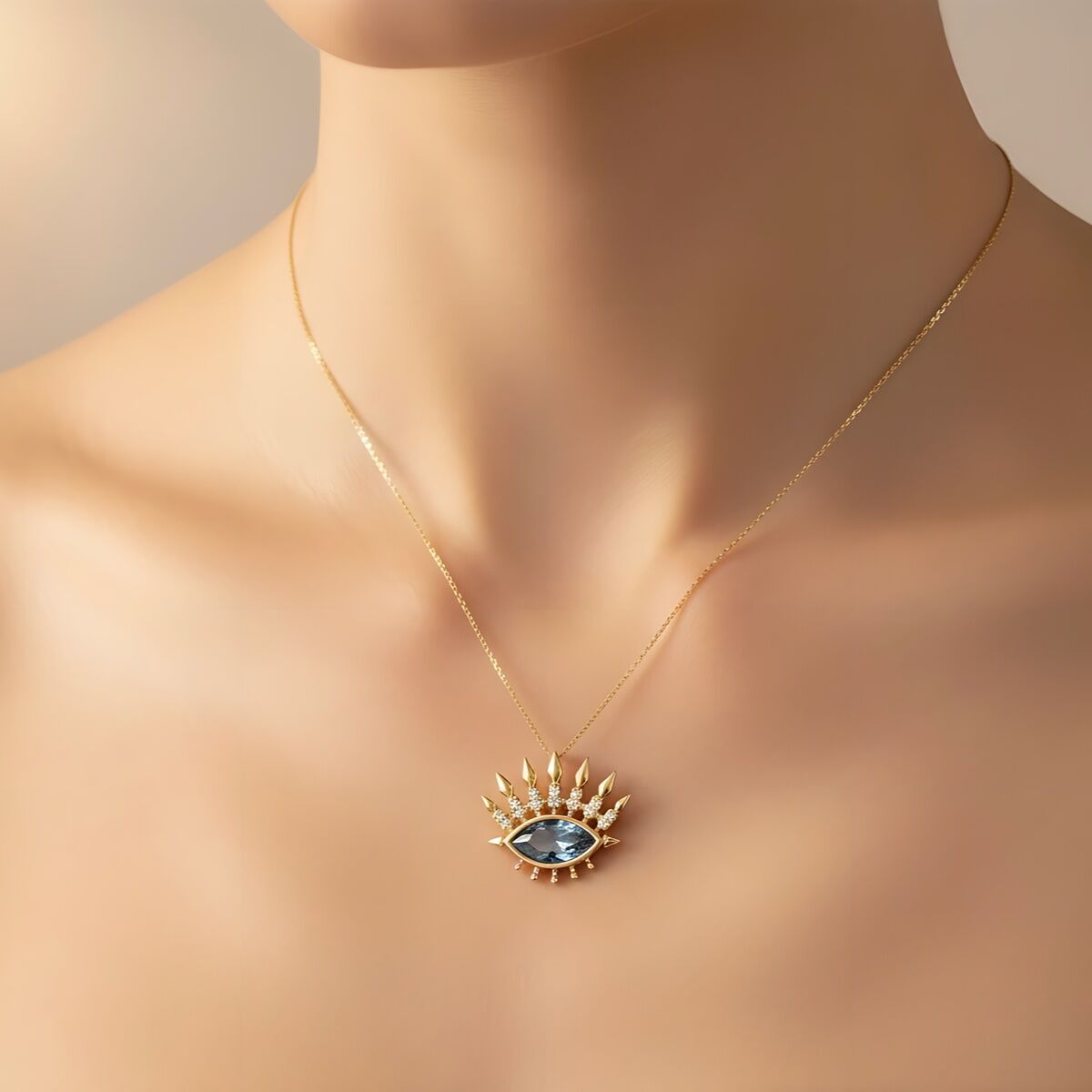 14 AYAR ÖZEL TASARIM LONDON BLUE TAŞLI GÖZ KOLYE