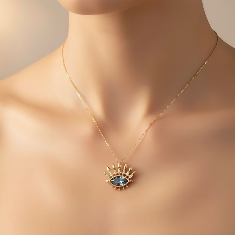 14 AYAR ÖZEL TASARIM LONDON BLUE TAŞLI GÖZ KOLYE