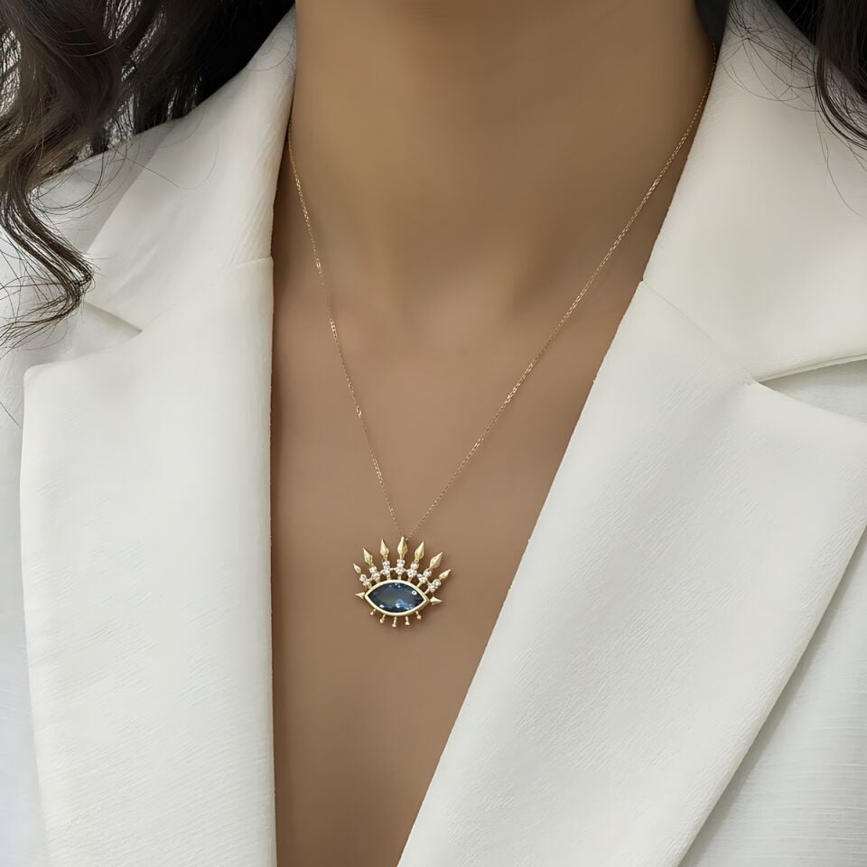 14 AYAR ÖZEL TASARIM LONDON BLUE TAŞLI GÖZ KOLYE