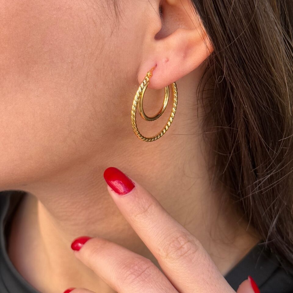 14 AYAR İTALYAN ÇİFT SIRA HALKA KÜPE