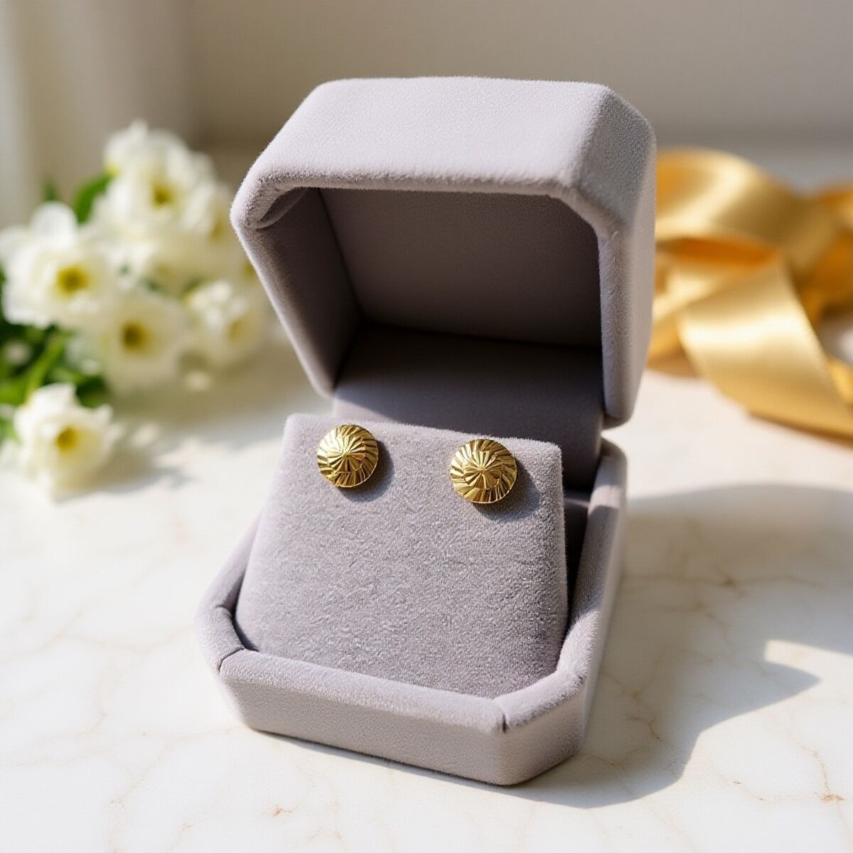 14 AYAR ÜZERİ KALEMLİ PARLAK YASSI YUVARLAK KÜPE