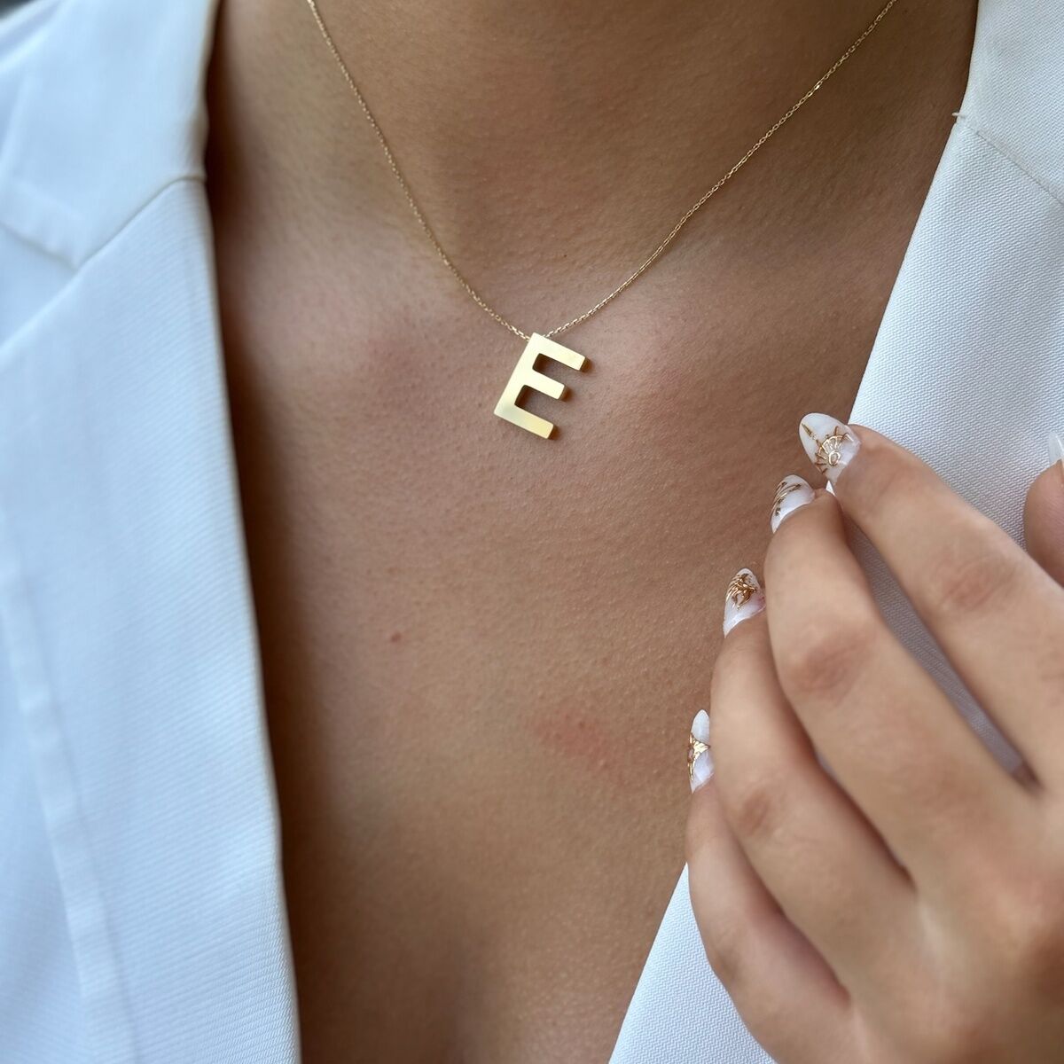 14 Ayar E Harfi Altın Kolye