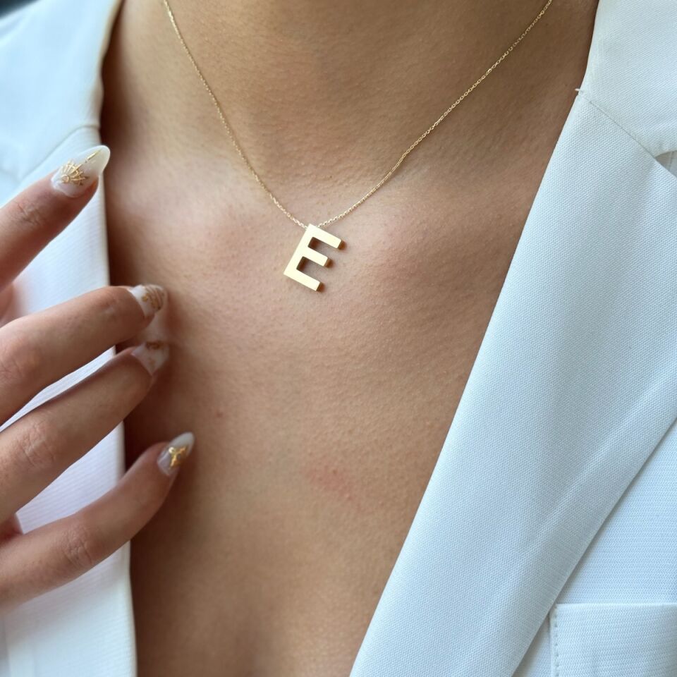 14 Ayar E Harfi Altın Kolye