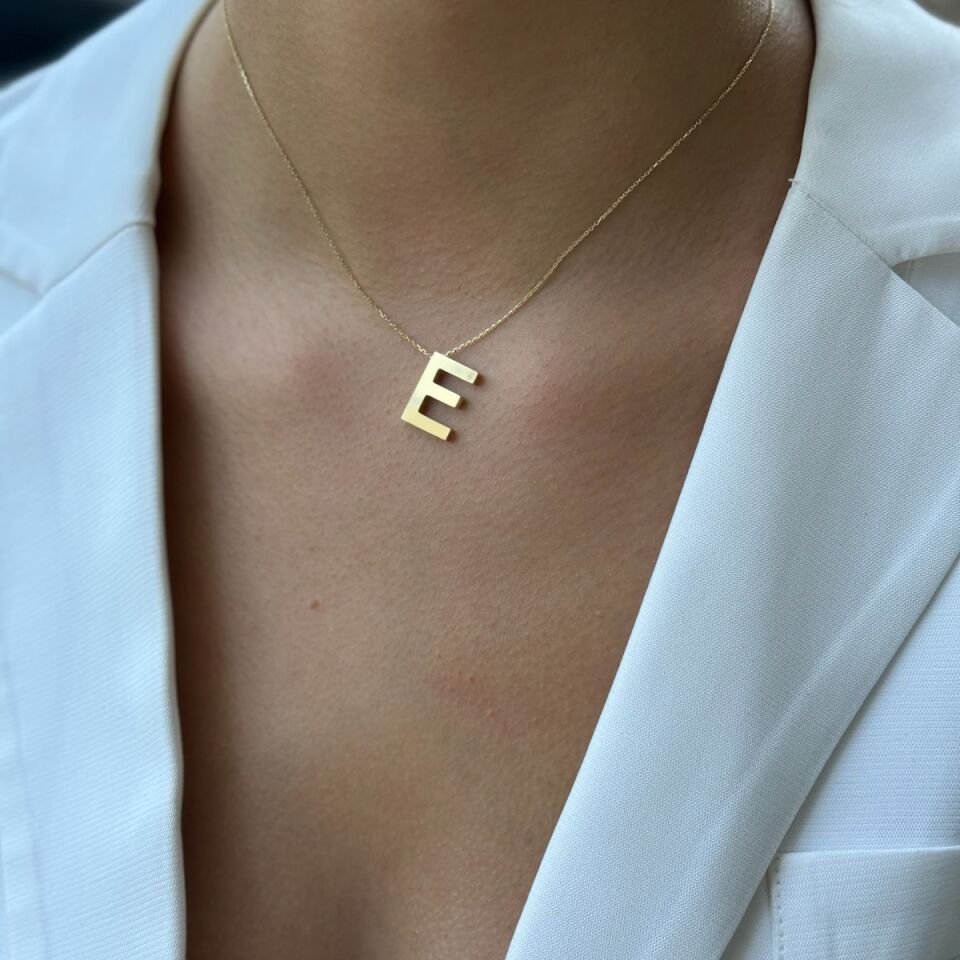 14 Ayar E Harfi Altın Kolye