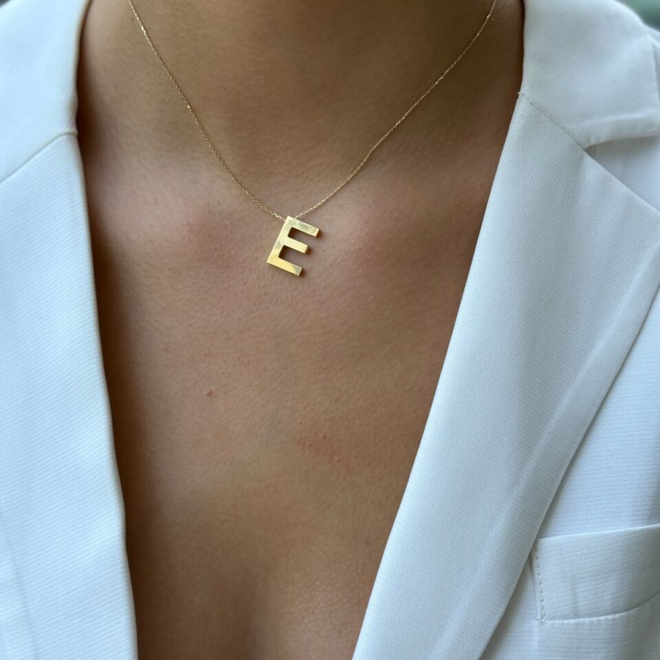 14 Ayar E Harfi Altın Kolye