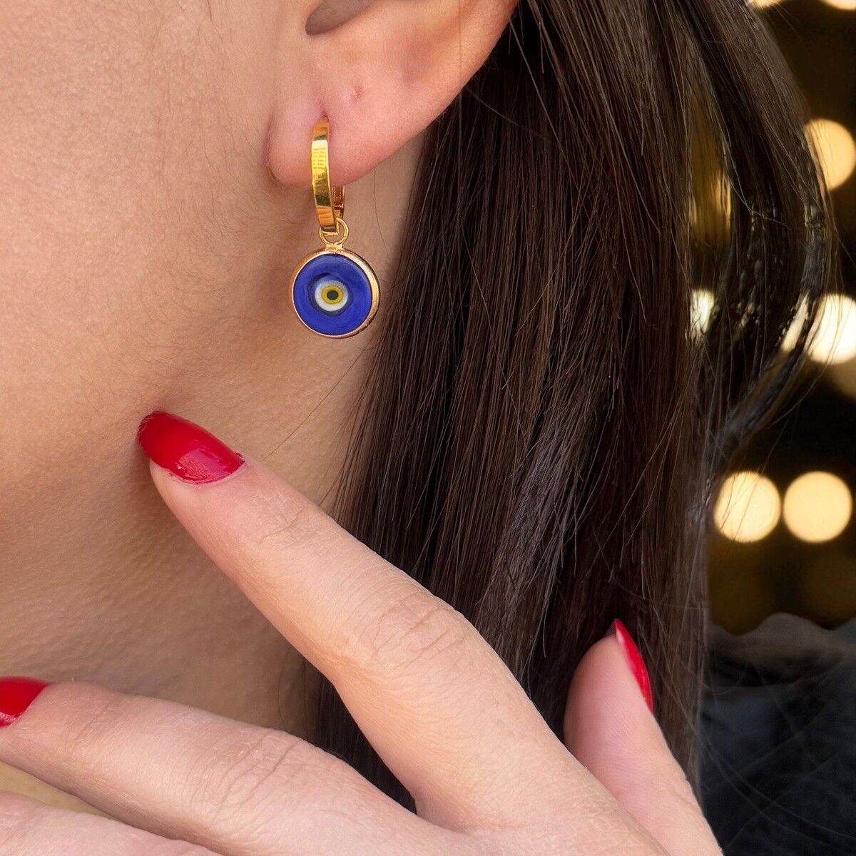 22 AYAR NAZAR BONCUĞU SALLANTILI HALKA ALTIN KÜPE