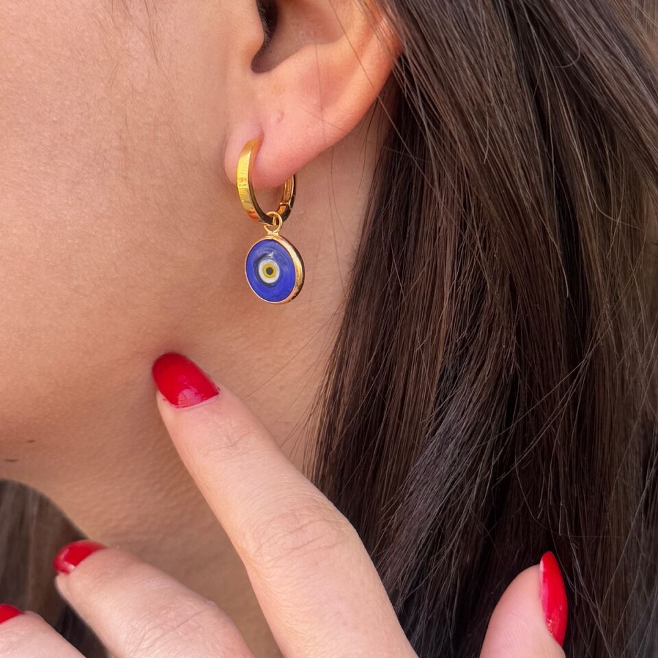 22 AYAR NAZAR BONCUĞU SALLANTILI HALKA ALTIN KÜPE