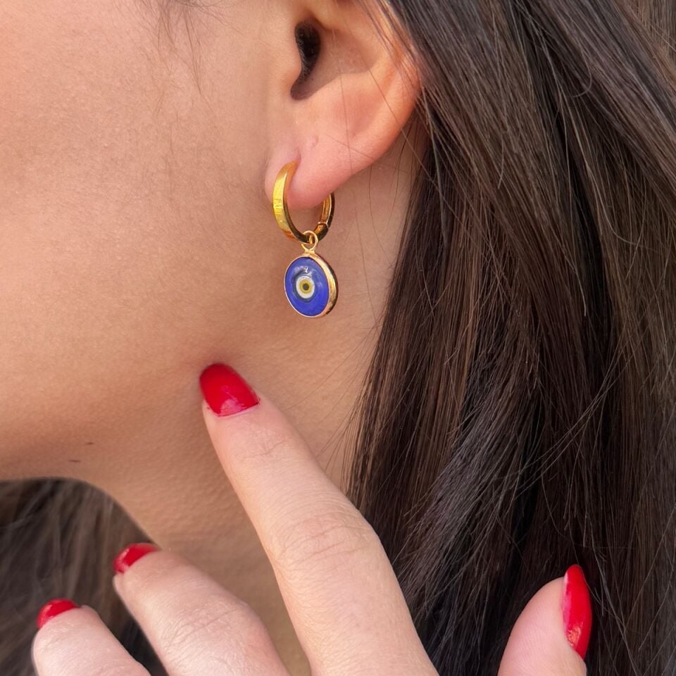 22 AYAR NAZAR BONCUĞU SALLANTILI HALKA ALTIN KÜPE