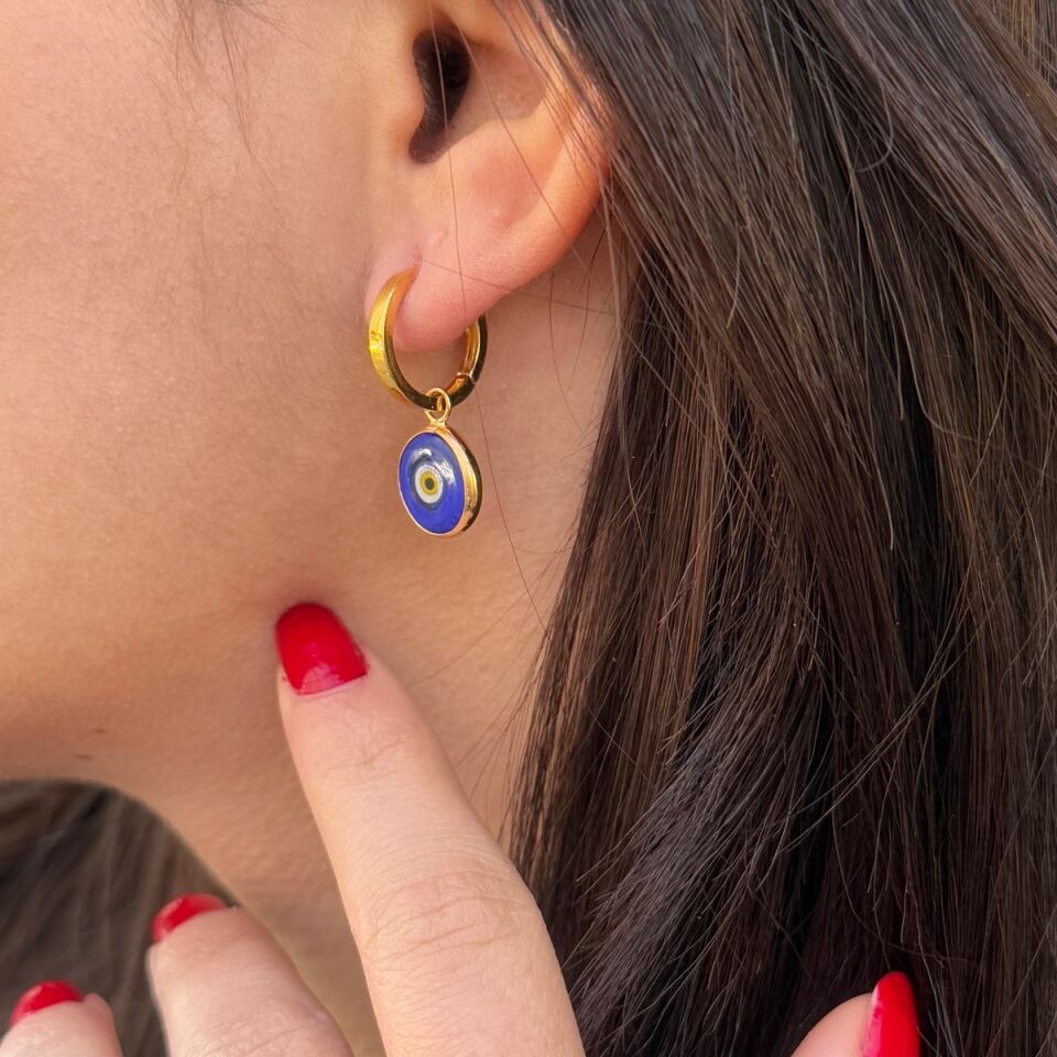 22 AYAR NAZAR BONCUĞU SALLANTILI HALKA ALTIN KÜPE