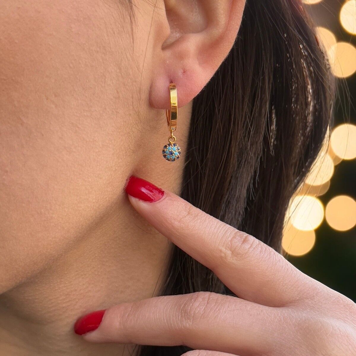 22 AYAR NAZAR BONCUĞU SALLANTILI HALKA ALTIN KÜPE