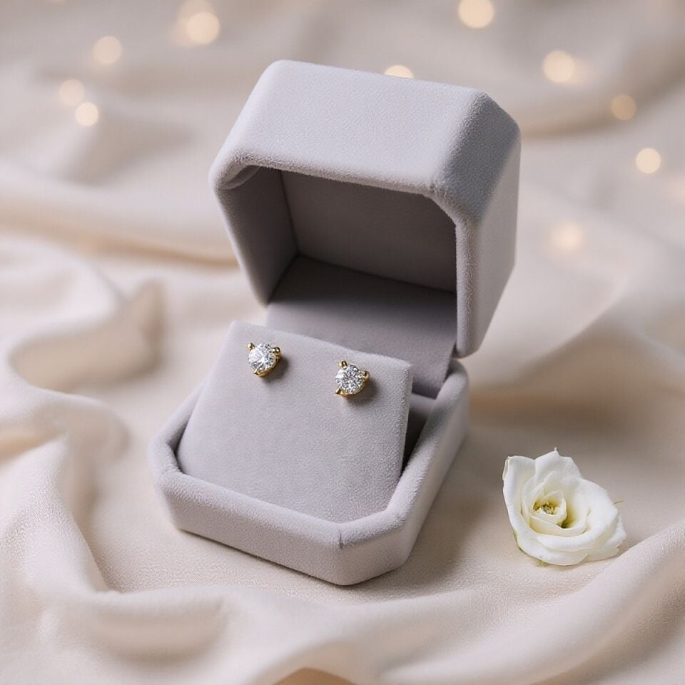 14 AYAR ÜÇ TIRNAKLI TEKTAŞ ALTIN KÜPE