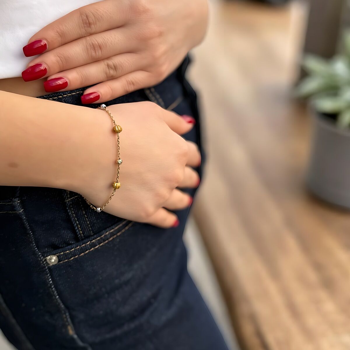 14 Ayar Sarı Mineli İtalyan Dorikalı Altın Bileklik