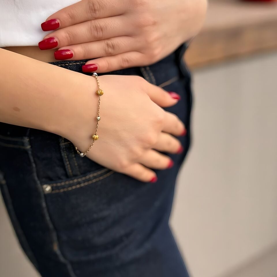 14 Ayar Sarı Mineli İtalyan Dorikalı Altın Bileklik