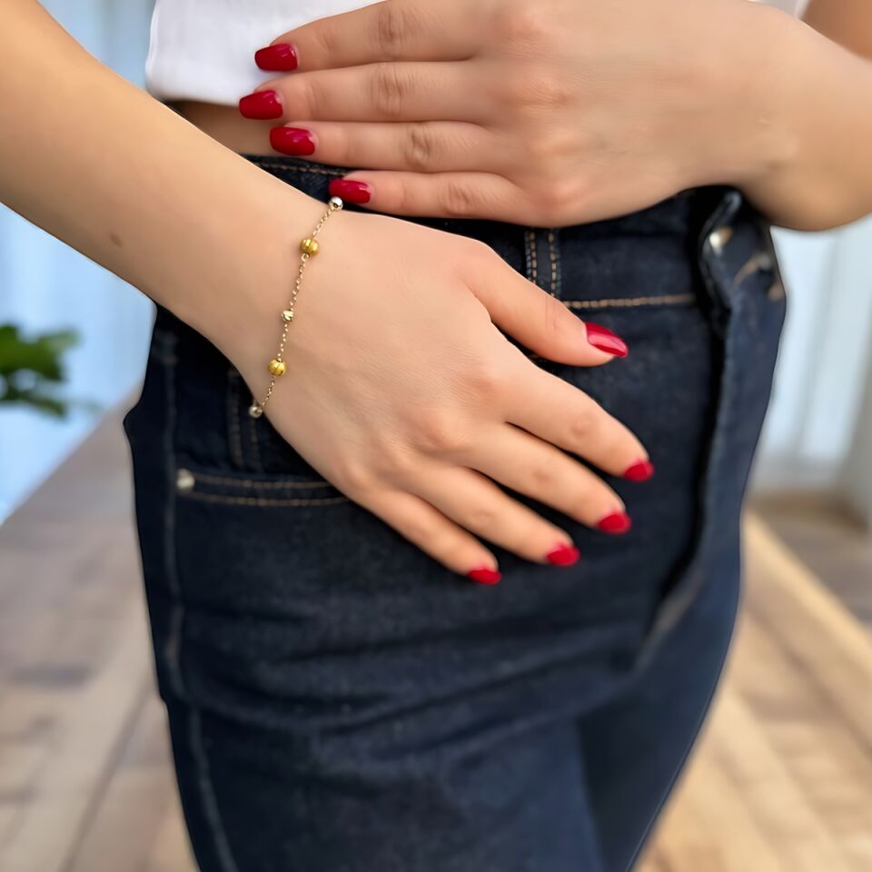 14 Ayar Sarı Mineli İtalyan Dorikalı Altın Bileklik