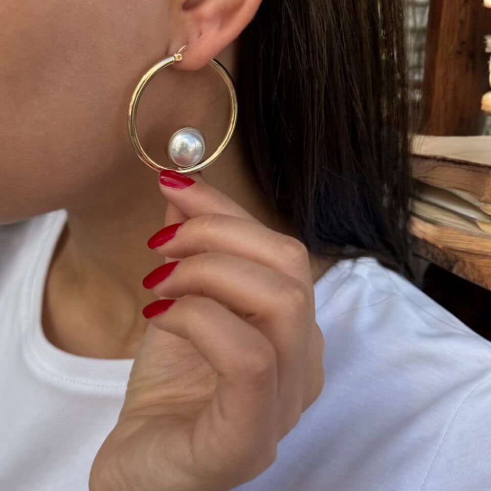 14 AYAR ÖZEL TASARIM İNCİLİ HALKA KÜPE