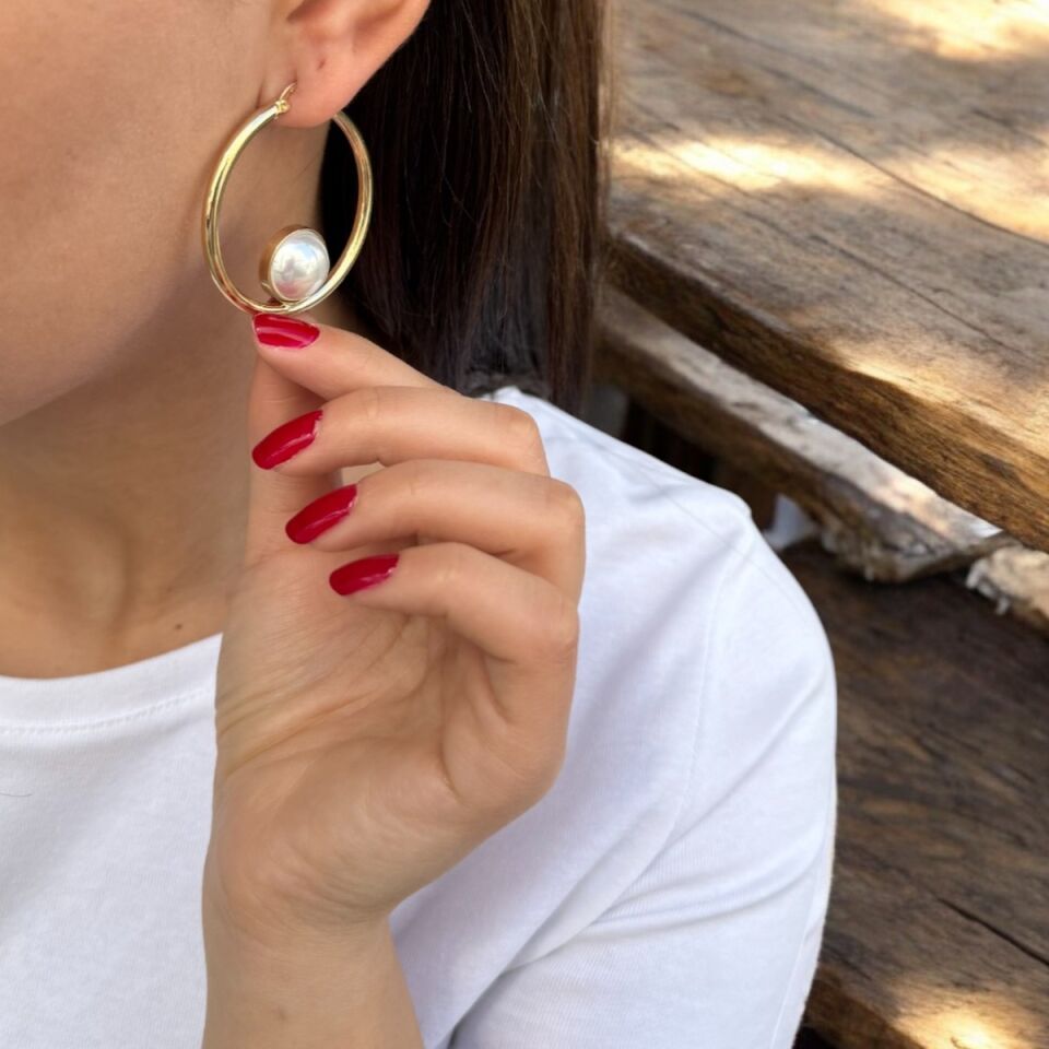 14 AYAR ÖZEL TASARIM İNCİLİ HALKA KÜPE