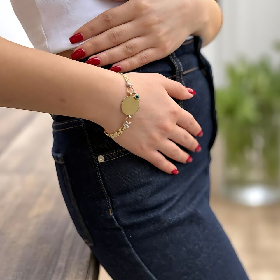 14 Ayar Plakalı İtalyan Altın Bileklik