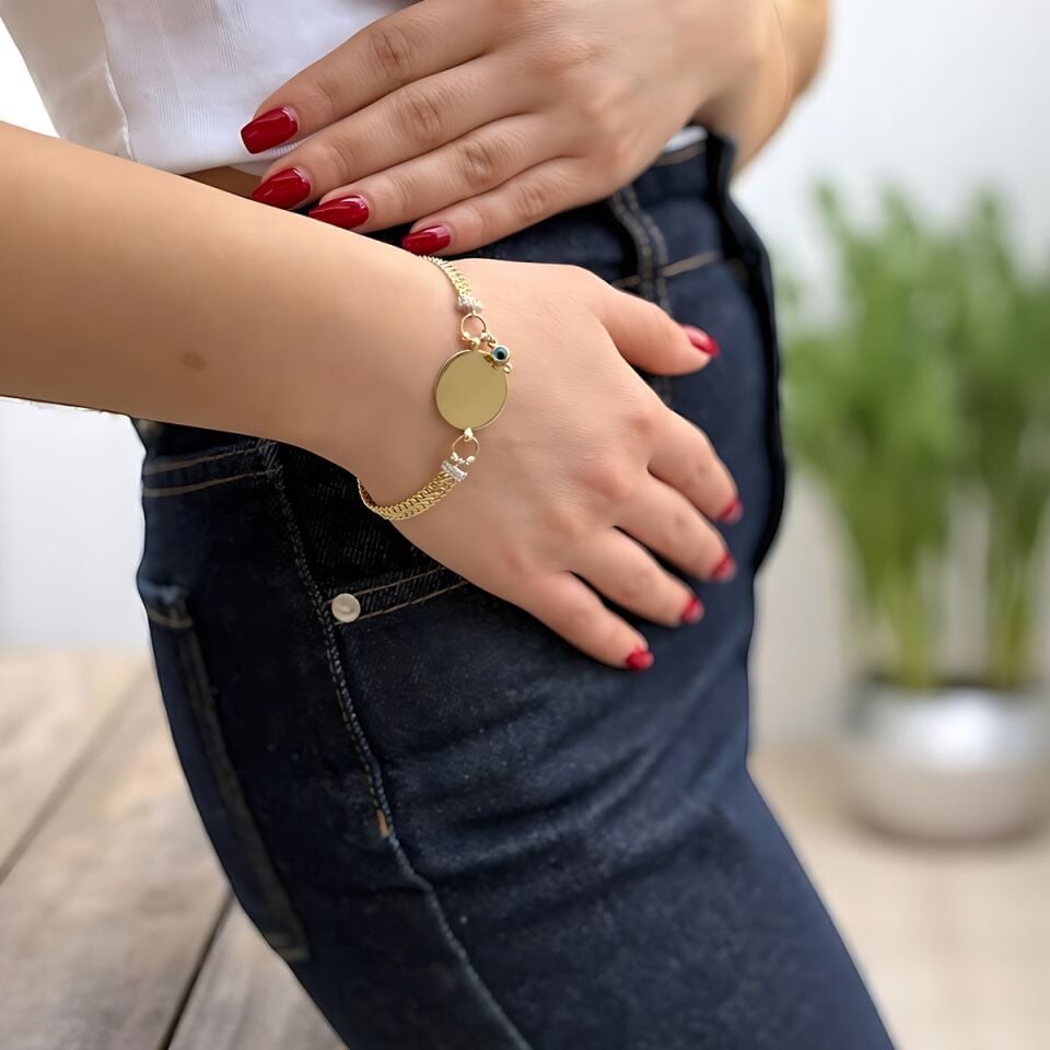 14 Ayar Plakalı İtalyan Altın Bileklik