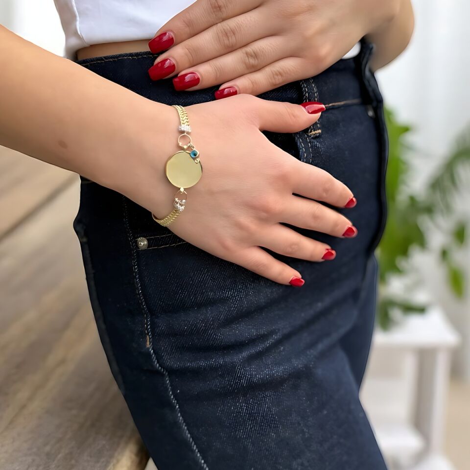 14 Ayar Plakalı İtalyan Altın Bileklik