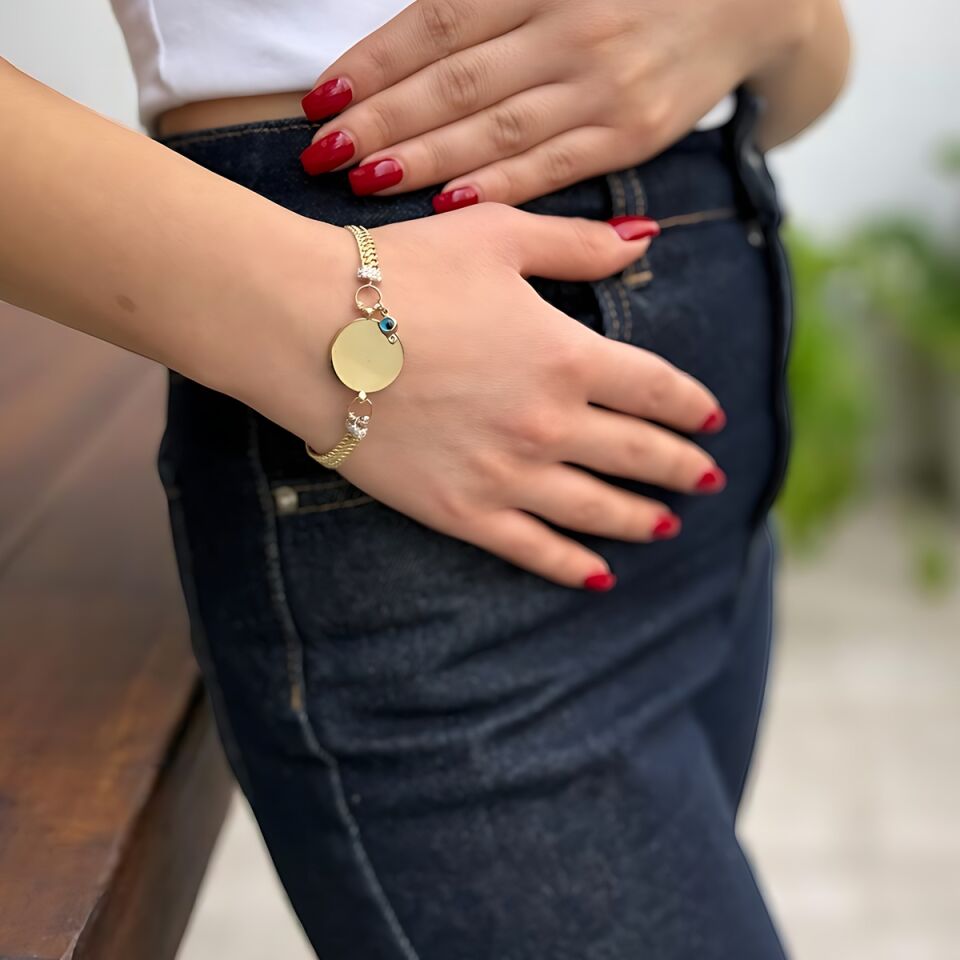 14 Ayar Plakalı İtalyan Altın Bileklik