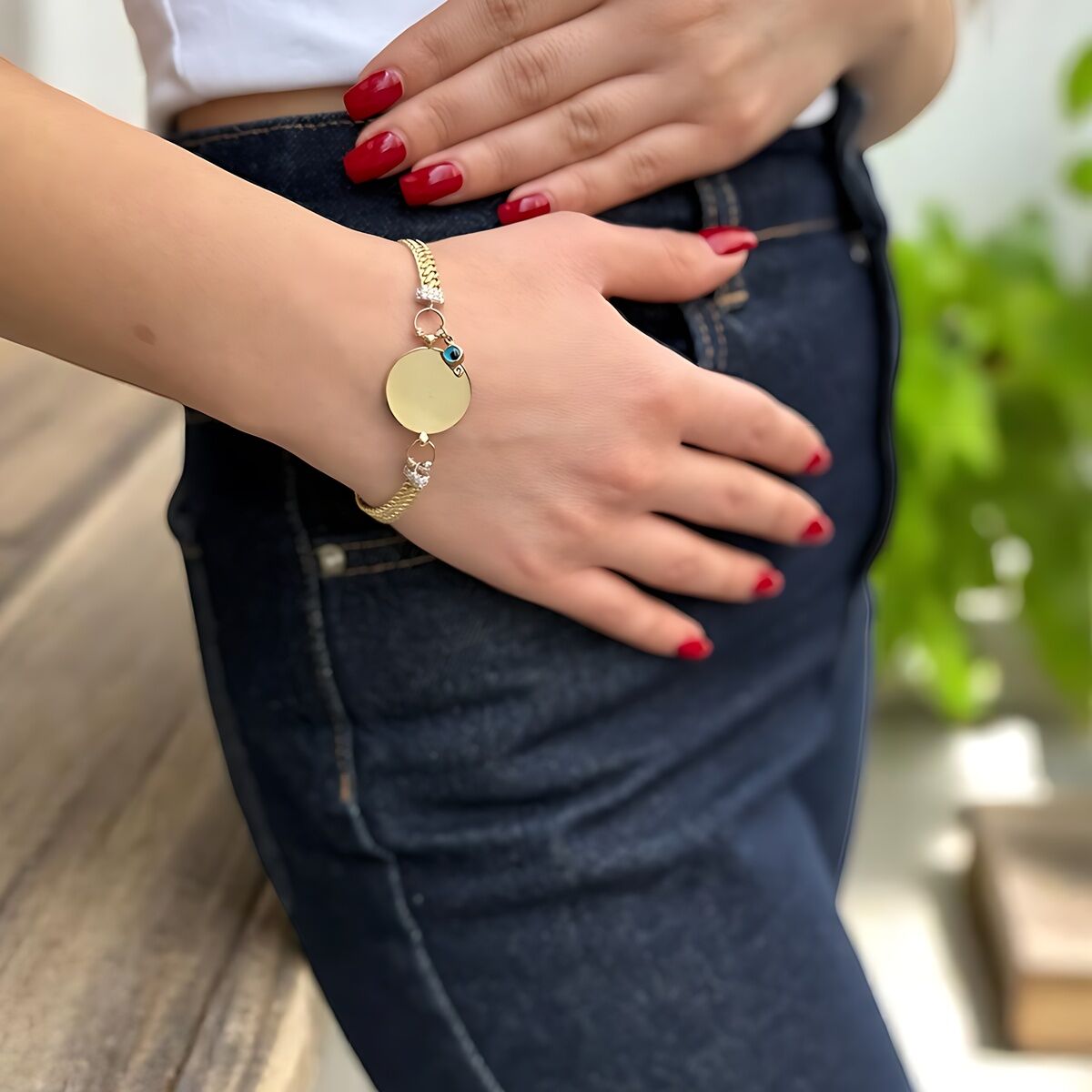 14 Ayar Plakalı İtalyan Altın Bileklik