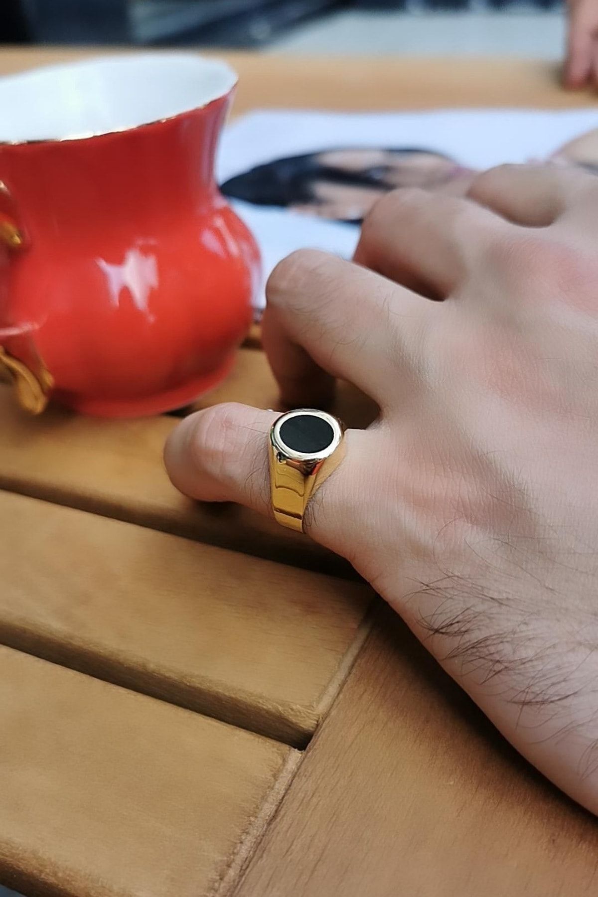 14 Ayar Özel Tasarım İtalyan Siyah Oniks Taşlı Altın Yüzük 19