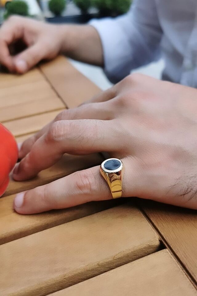 14 Ayar Özel Tasarım İtalyan Siyah Oniks Taşlı Altın Yüzük 19