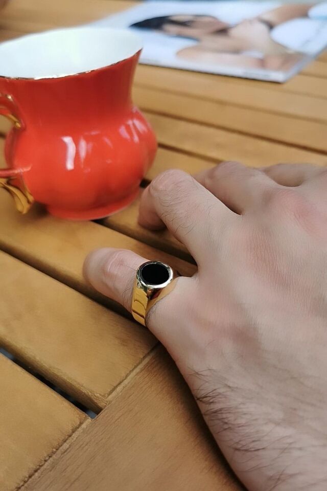 14 Ayar Özel Tasarım İtalyan Siyah Oniks Taşlı Altın Yüzük 19