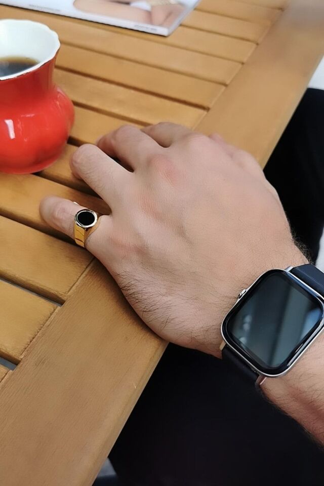 14 Ayar Özel Tasarım İtalyan Siyah Oniks Taşlı Altın Yüzük 19