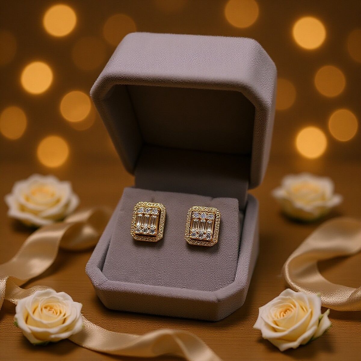 14 AYAR BAGET TAŞLI ALTIN KÜPE