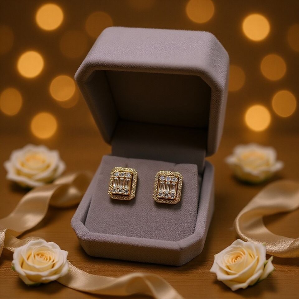 14 AYAR BAGET TAŞLI ALTIN KÜPE