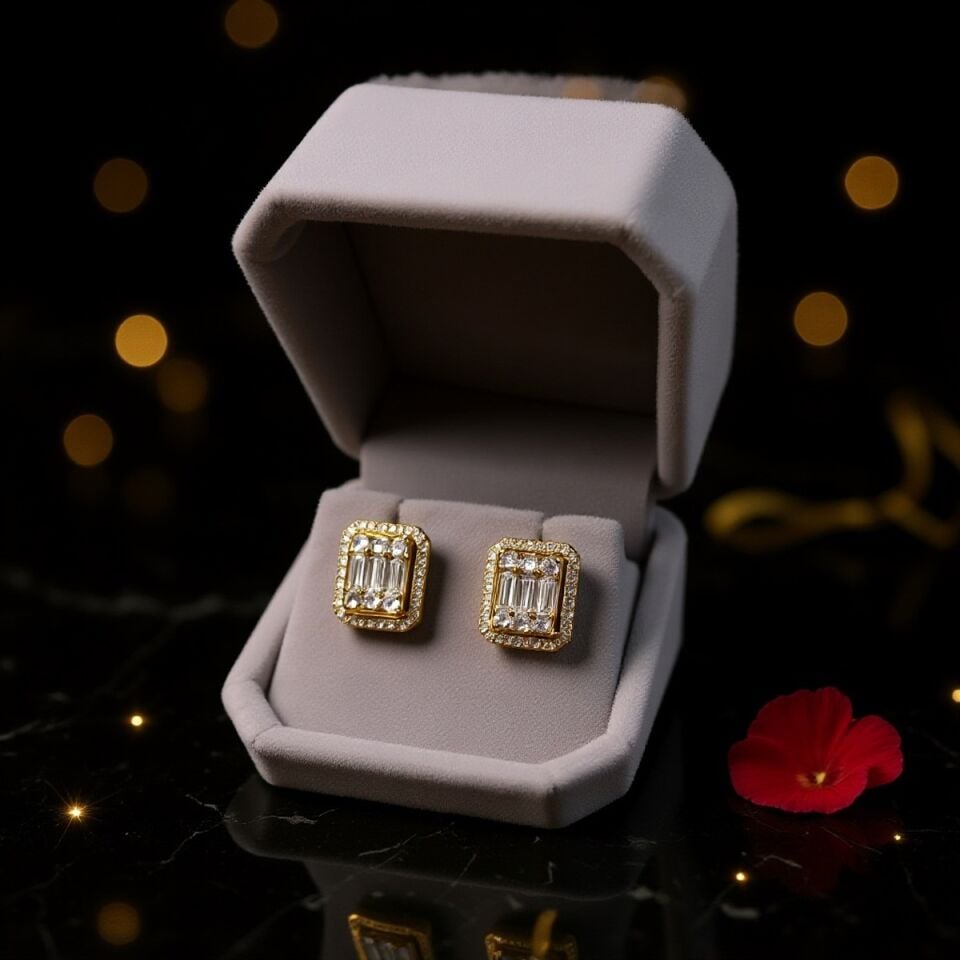 14 AYAR BAGET TAŞLI ALTIN KÜPE