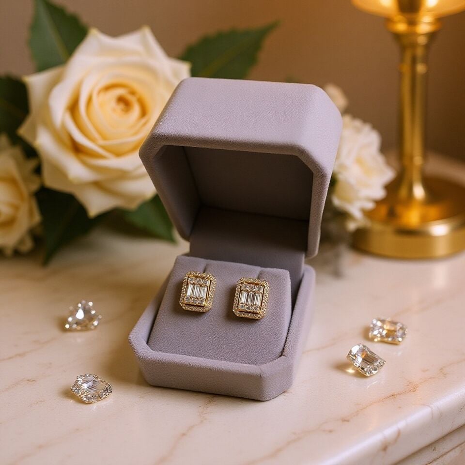 14 AYAR BAGET TAŞLI ALTIN KÜPE