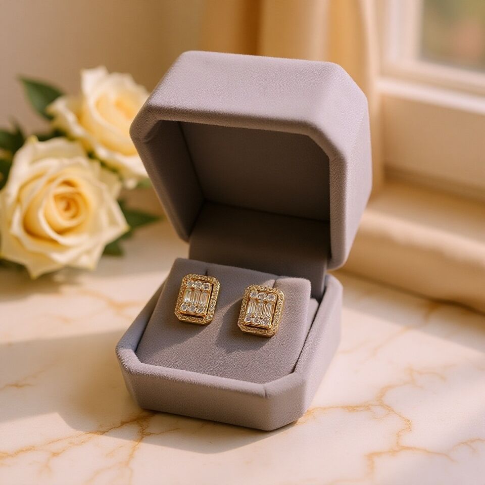 14 AYAR BAGET TAŞLI ALTIN KÜPE