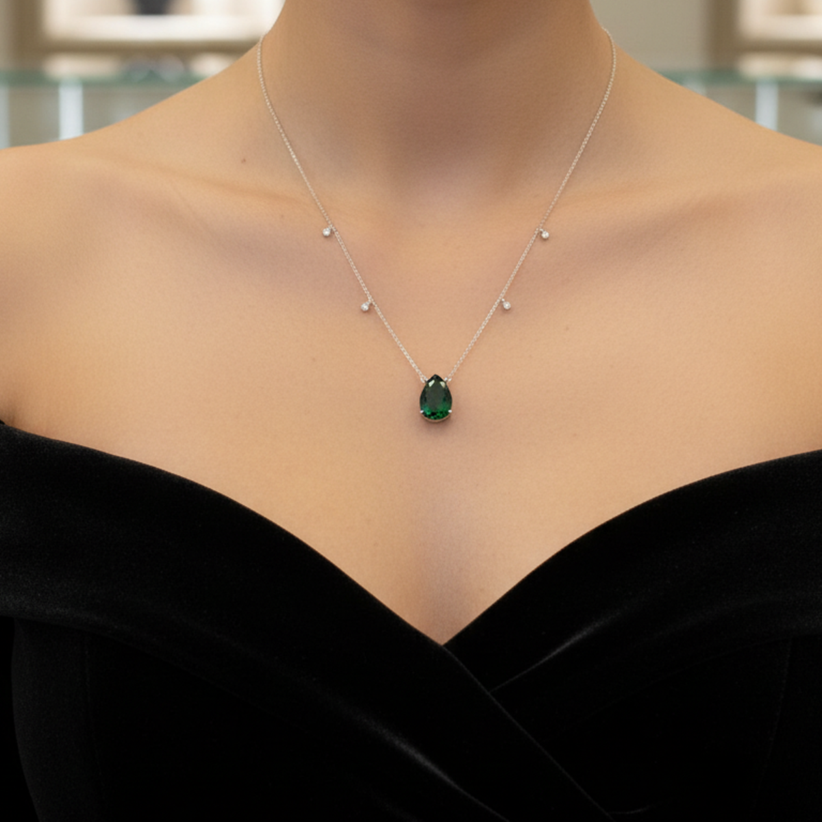 925 AYAR PIRLANTA GÖRÜNÜMLÜ YEŞİL TAŞLI İTALYAN KOLYE