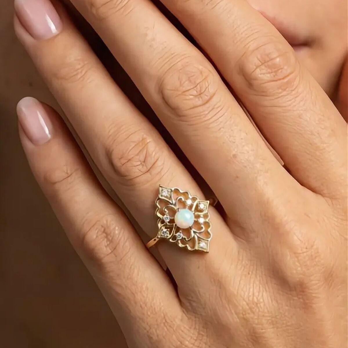 14 AYAR OPAL TAŞLI VİNTAGE MODEL ALTIN YÜZÜK