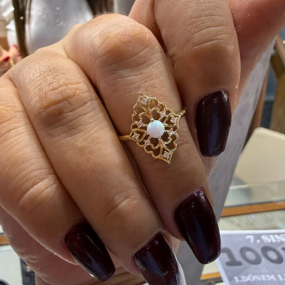 14 AYAR OPAL TAŞLI VİNTAGE MODEL ALTIN YÜZÜK