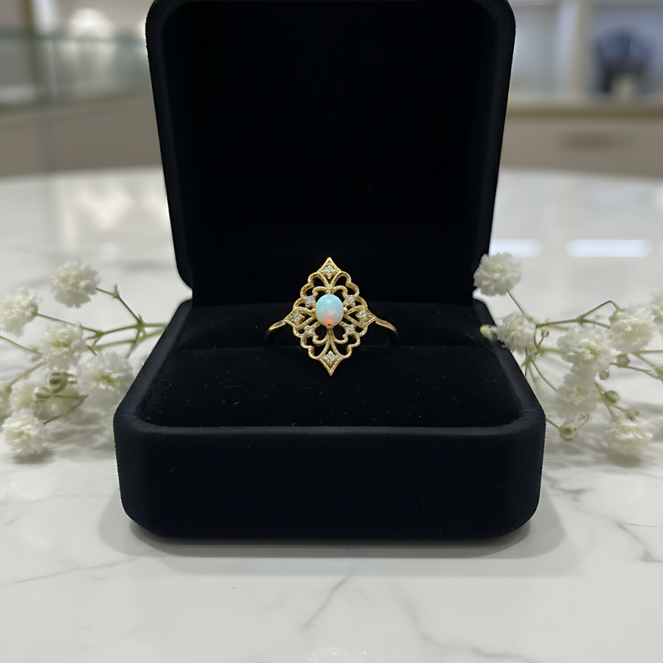 14 AYAR OPAL TAŞLI VİNTAGE MODEL ALTIN YÜZÜK