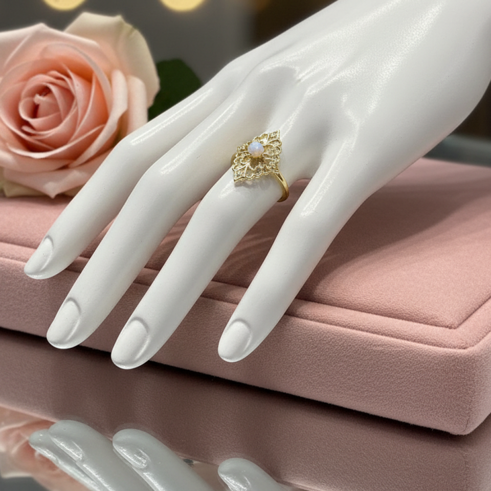 14 AYAR OPAL TAŞLI VİNTAGE MODEL ALTIN YÜZÜK