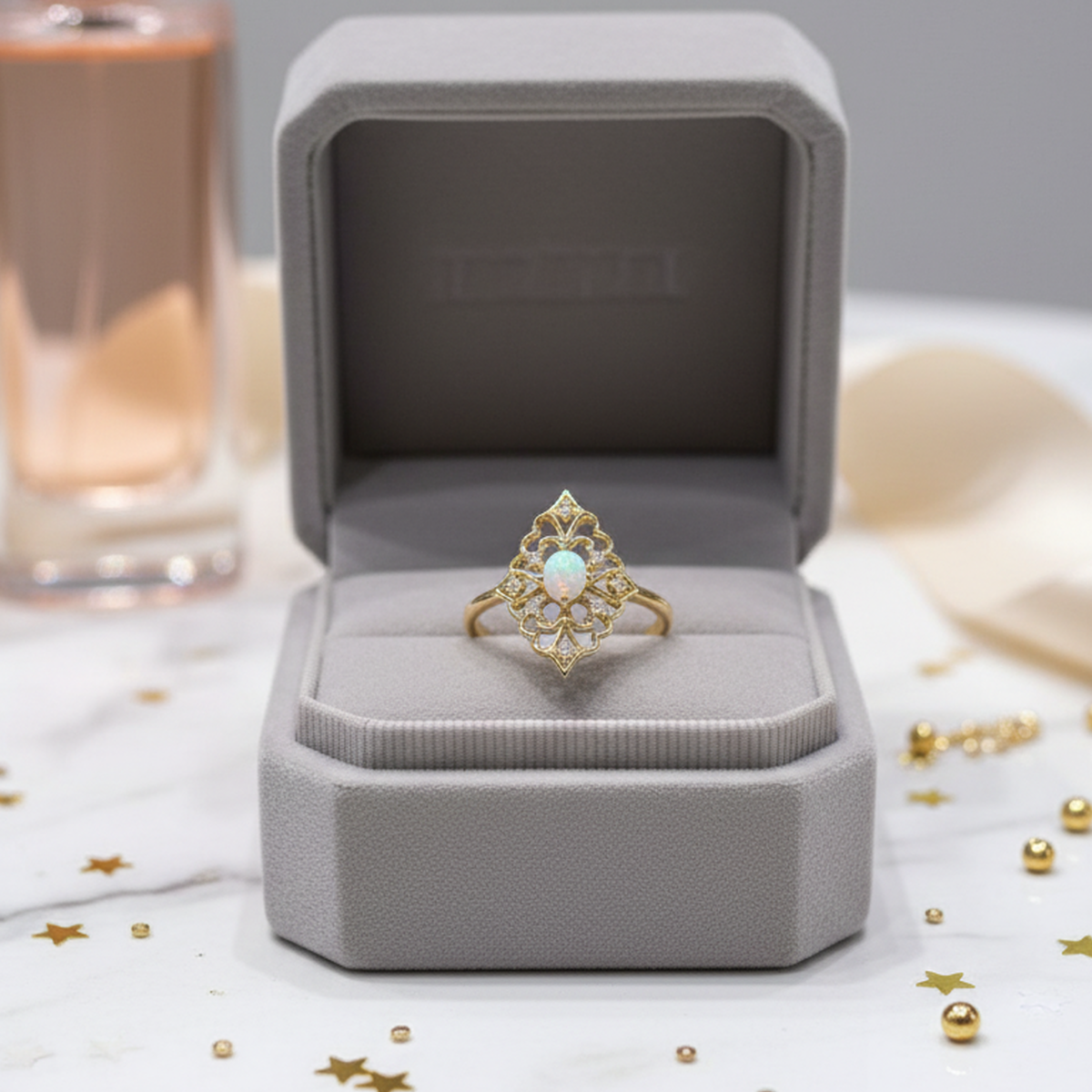 14 AYAR OPAL TAŞLI VİNTAGE MODEL ALTIN YÜZÜK