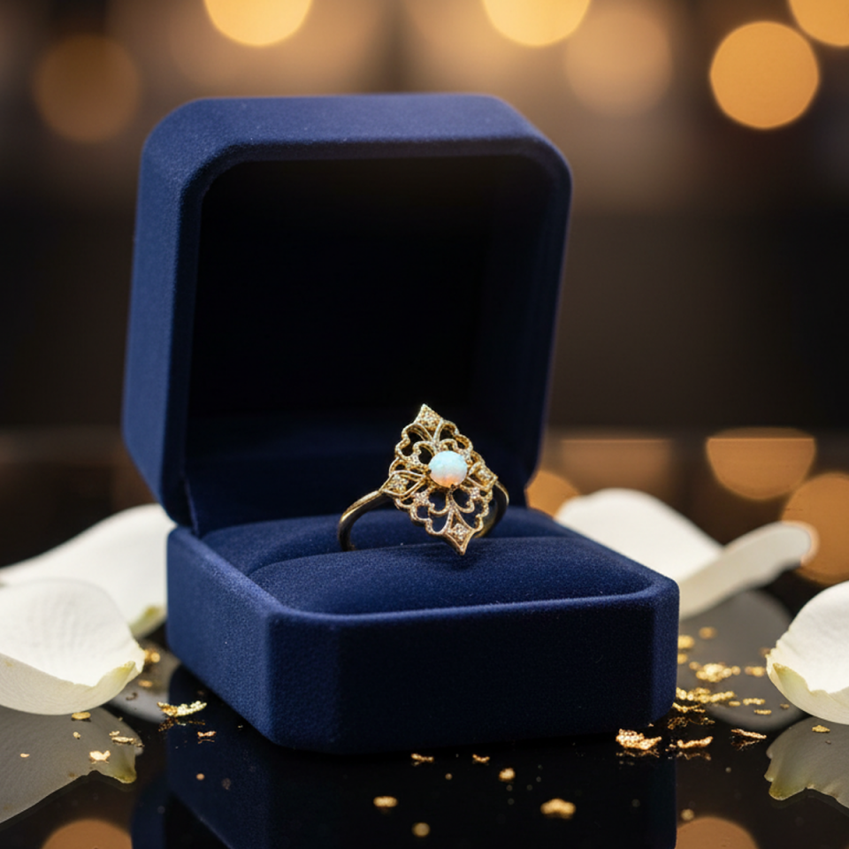 14 AYAR OPAL TAŞLI VİNTAGE MODEL ALTIN YÜZÜK