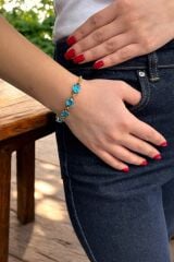 14 AYAR BEŞ KRİSTAL BLUE TOPAZ TAŞLI ALTIN BİLEKLİK