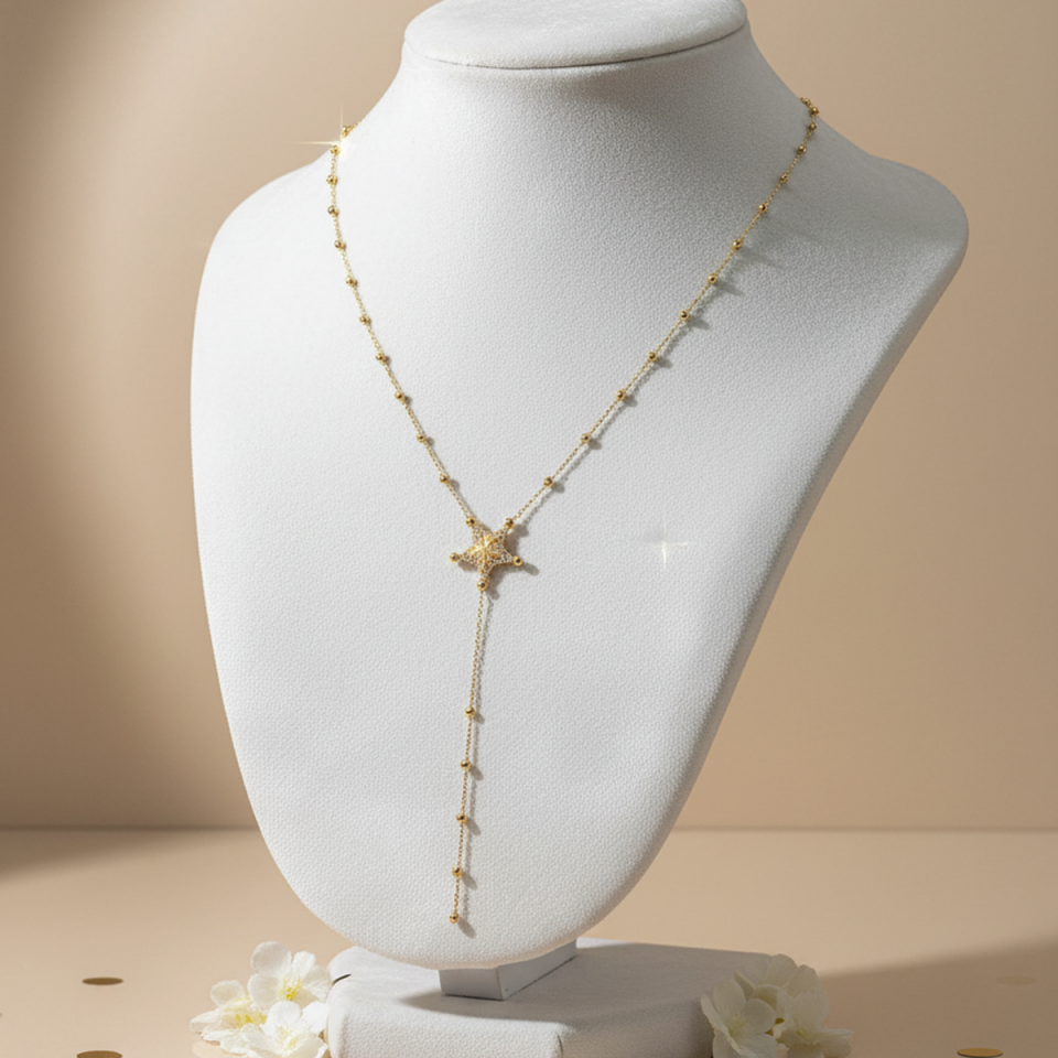 14 AYAR ÖZEL TASARIM YILDIZ FİGÜRLÜ ALTIN KOLYE