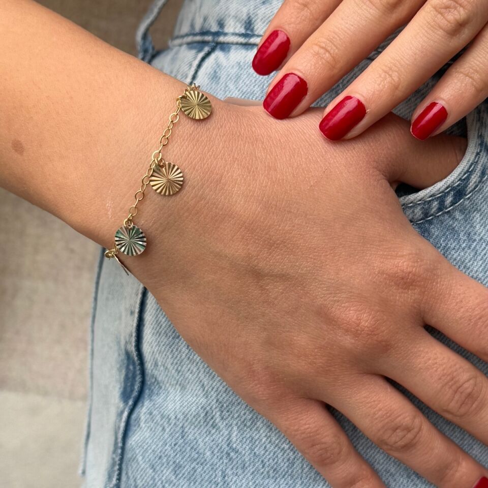 14 AYAR ÜÇ RENK PULDAN OLUŞAN ALTIN BİLEKLİK