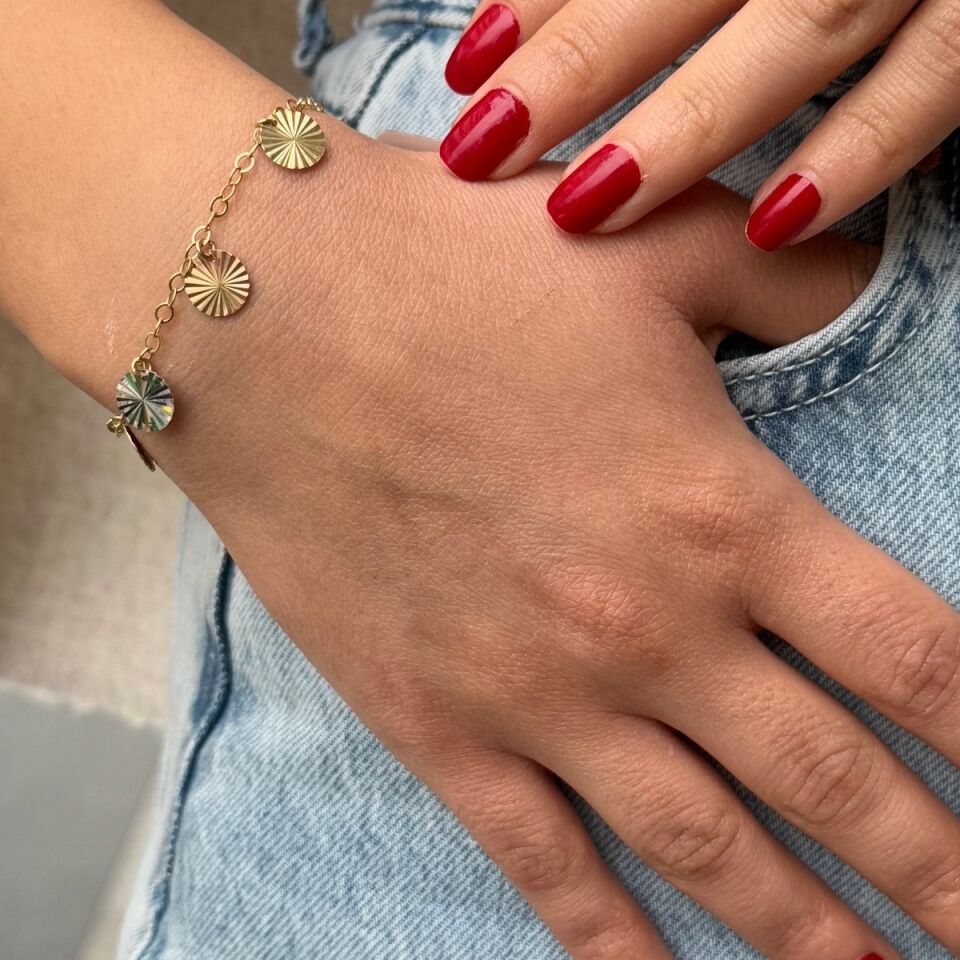 14 AYAR ÜÇ RENK PULDAN OLUŞAN ALTIN BİLEKLİK