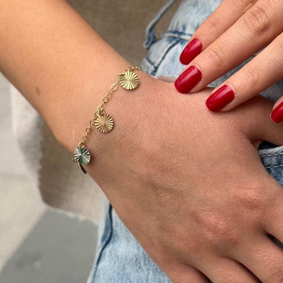 14 AYAR ÜÇ RENK PULDAN OLUŞAN ALTIN BİLEKLİK