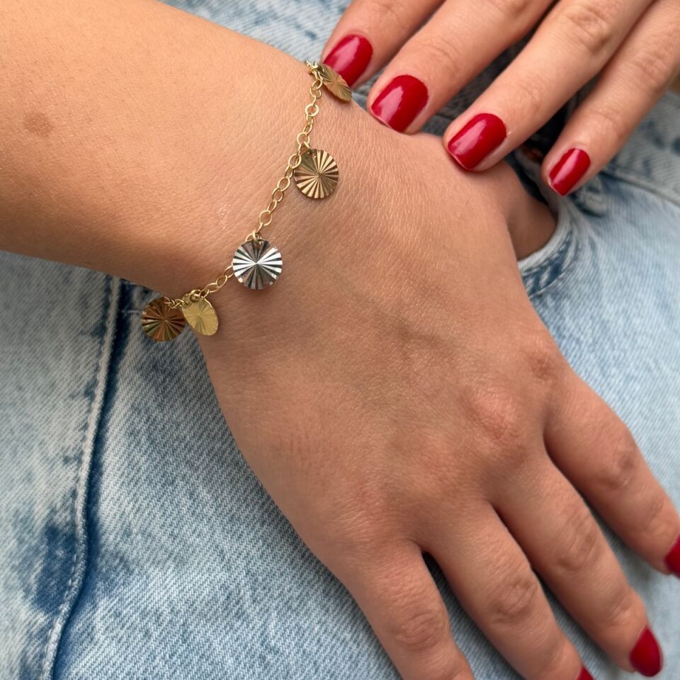 14 AYAR ÜÇ RENK PULDAN OLUŞAN ALTIN BİLEKLİK