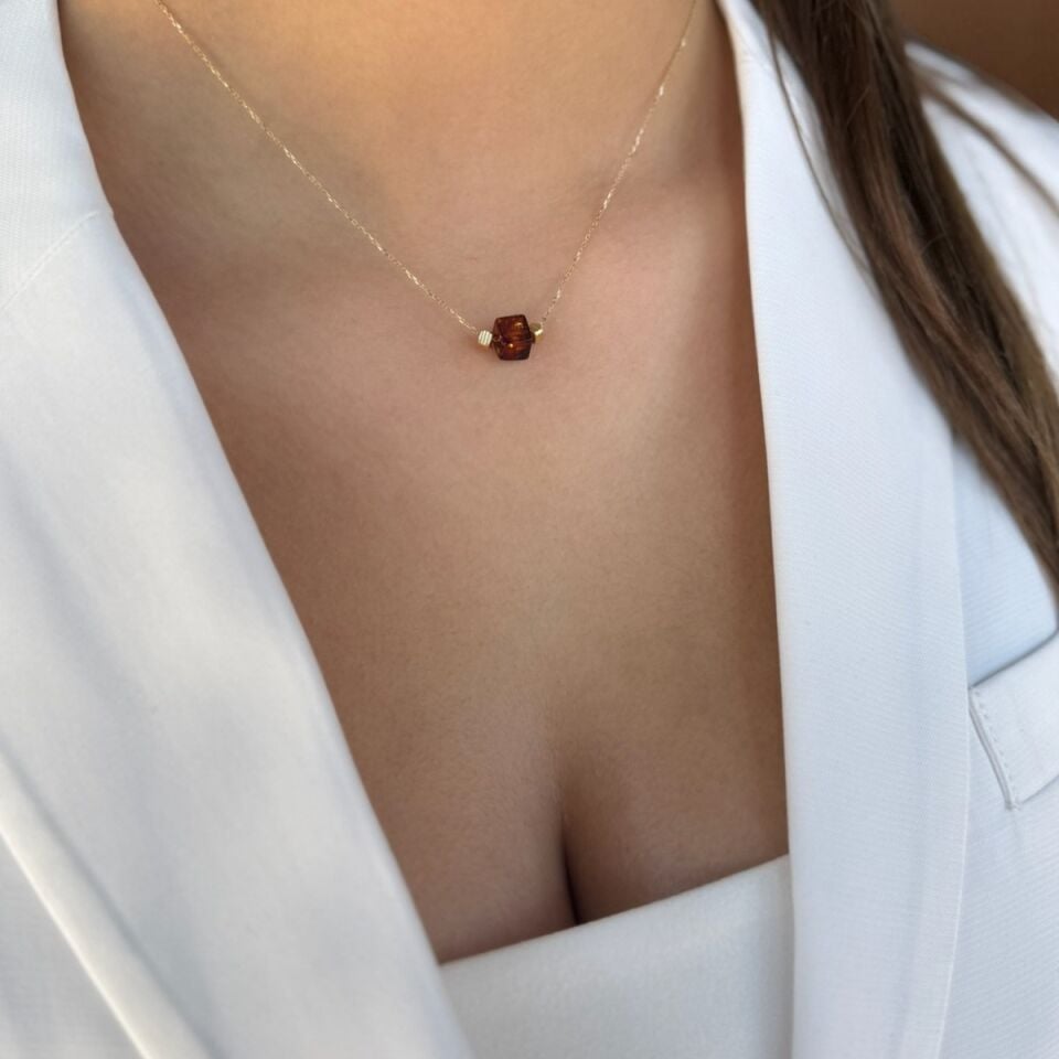 14 Ayar Orjinal Küp Kehribar Altın Kolye